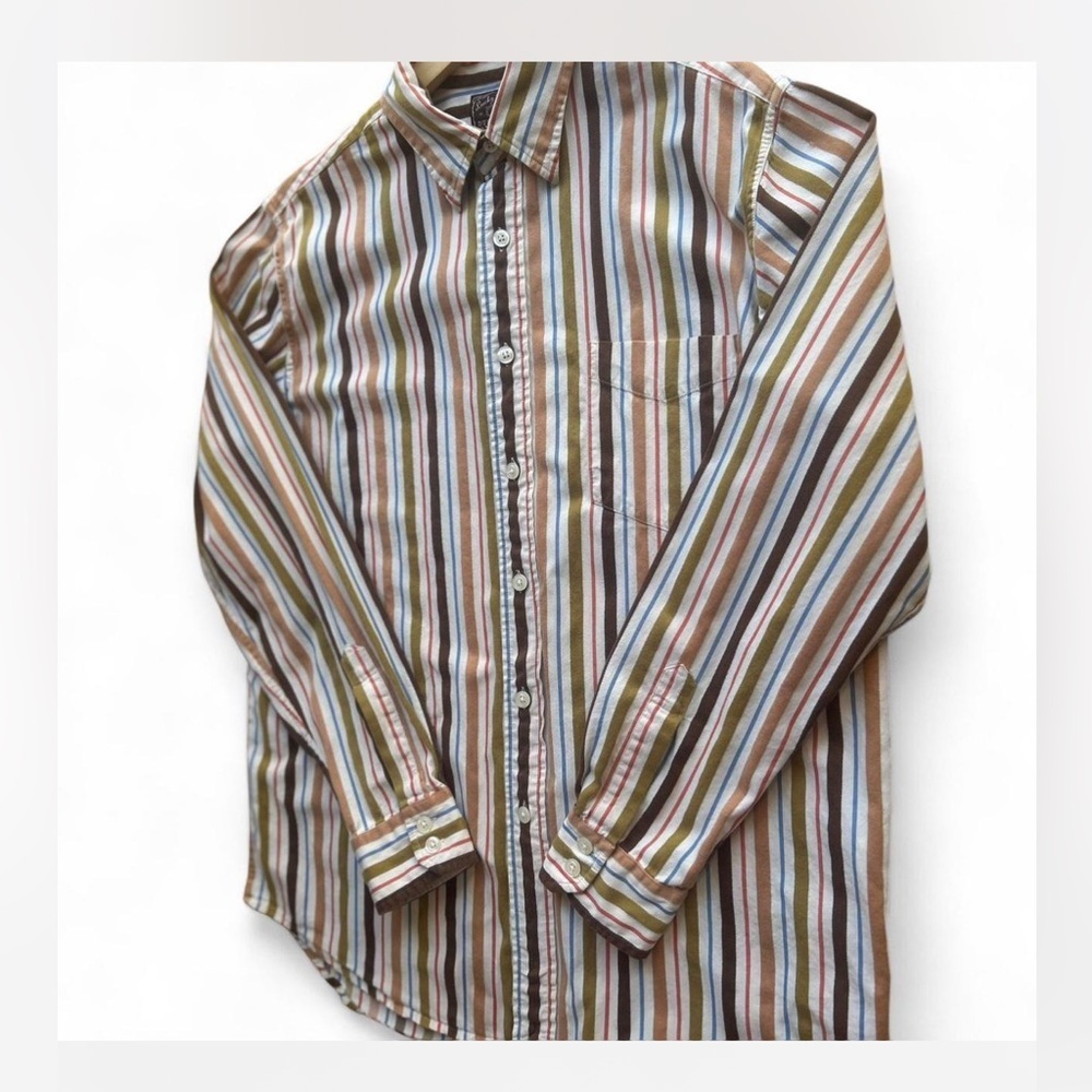 Vintage Lucky Brand Dungarees Stripped Multicolored Long-sleeve Button Up Large